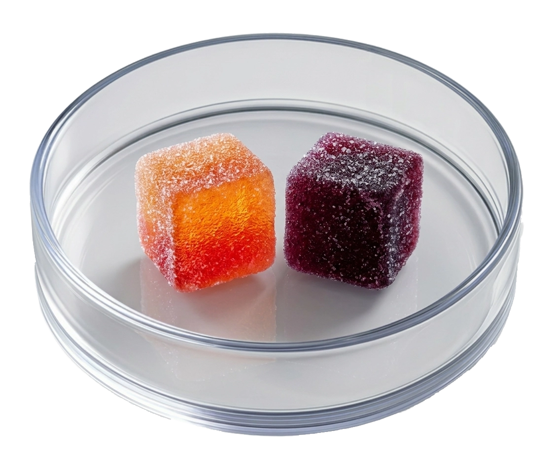 Flightmode gummy in a glass dish